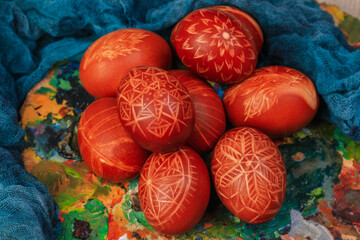 painted easter eggs with ukrainian ornaments	
