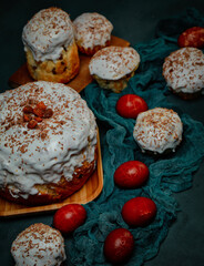 Easter cake and eggs for the religious holiday of Easter