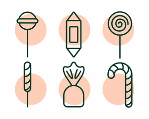 Vector set of sweets: candies and lollipops