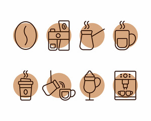 Simple set of coffee related vector line icons.