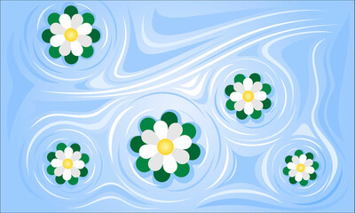 Water flower illustration. Water flowers carried by the current