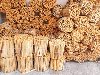 A bundles of firewood on a winter day.