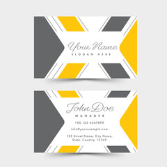 Editable Business Card Template Layout With Double-Side On Gray Background.