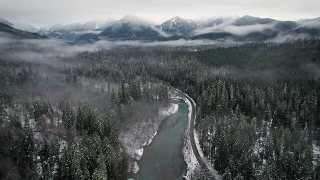 Washington State Winter Scenic Route Aerial Nature Background