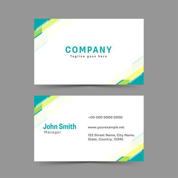Horizontal Business Card Template Layout In Front And Back View.