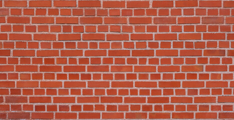 Red brick wall texture background, front view