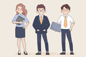 Fototapeta na wymiar Hand drawn cartoon clip art employee worker in office teamwork character.