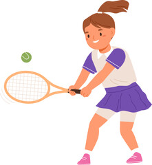 Obraz na płótnie Canvas Girl Playing Tennis Cartoon Illustration