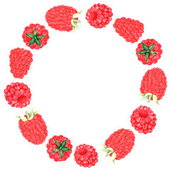 Raspberry wreath. Watercolor illustration. Isolated on a white background. For design.