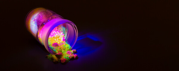 Fluorescent organic materials powder of red, yellow and green color for production OLED inside...