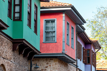 Fototapeta na wymiar vintage colorful houses on the historic street