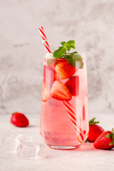 Fresh healthy iced strawberry lemonade with mint