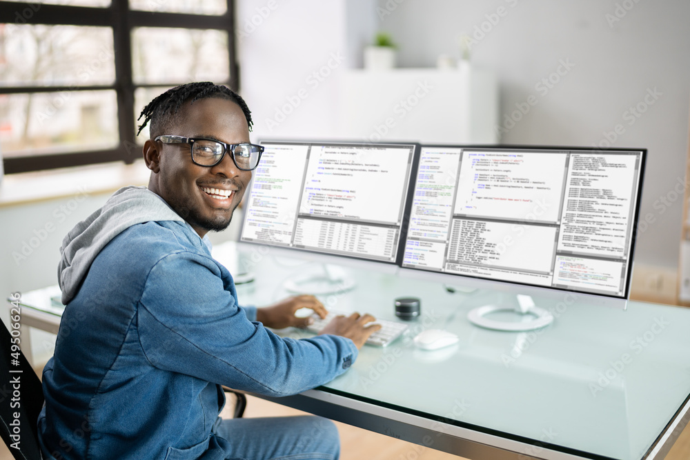 Poster Programmer Man Coding On Computer