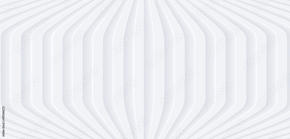 Poster Abstract white background with 3D lines pattern,  minimal white gray striped vector background illustration for business presentation, architectural minimal white grey neumorphism design.