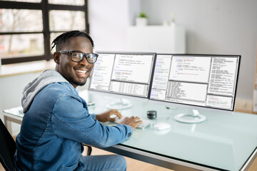 Programmer Man Coding On Computer