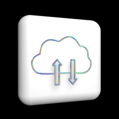 the technology of information exchange through a virtual cloud, a 3d icon on a white cube, an iridescent metallic contour with sequins.