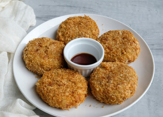 Delicious homemade snacks. Japanese Korokke aka Japanese Croquette. Eaten with mayonnaise or tonkatsu sauce