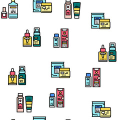 Cosmetics Package Beauty Product Vector Seamless Pattern Thin Line Illustration