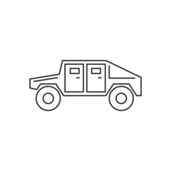 Armored vehicle line vector icon. Editable stroke