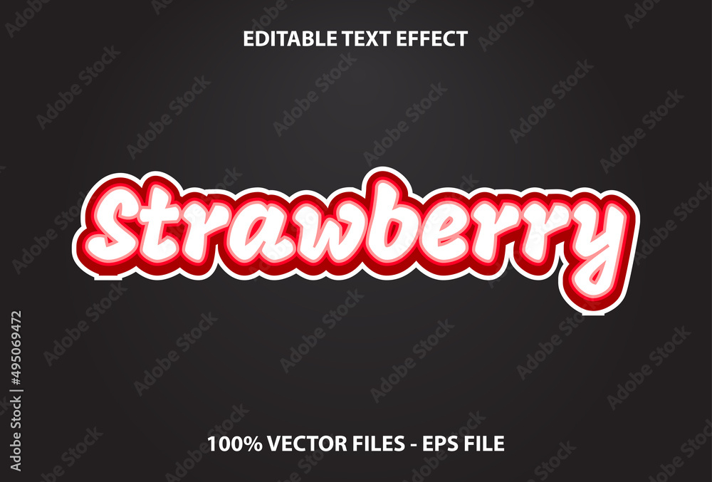 Poster strawberry text effect with red color and black background. effect text editable