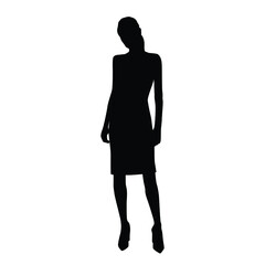 Silhouette of a woman standing,  business people,vector illustration, black color, isolated on white background