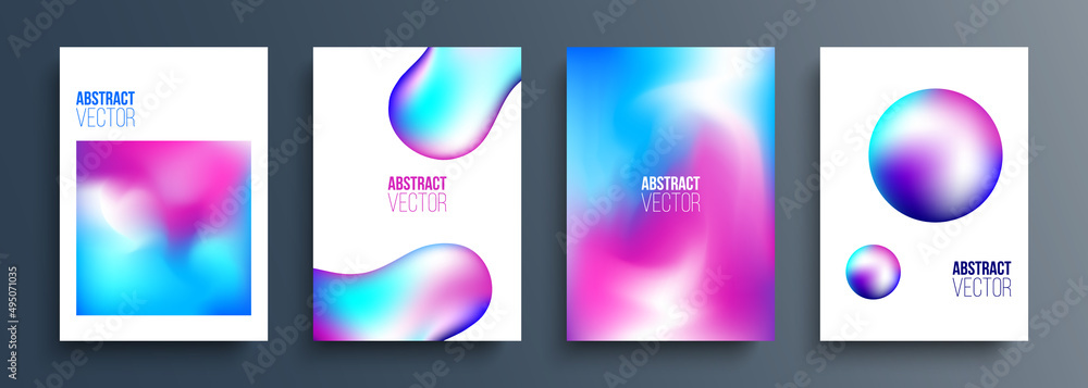 Fototapete Set of abstract backgrounds with vibrant color gradient for your creative graphic design. Blurred and holographic effect. Liquid shapes. Vector illustration.