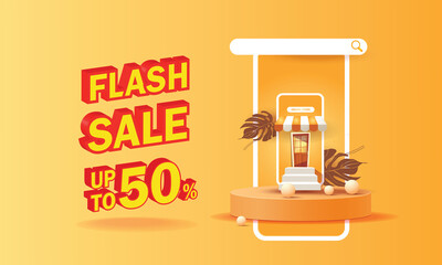 flash and big sale on phone banner web shopping online advertising retail discount price - obrazy, fototapety, plakaty