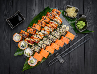 Sushi roll japanese food in restaurant.