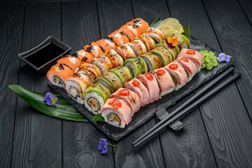 Sushi roll japanese food in restaurant.