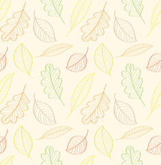 Autumn leaves. Seamless linear pattern