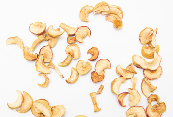 Dried apples isolated on white background.