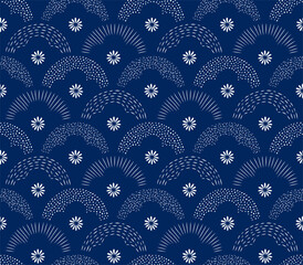 Seamless Japanese Seigaiha Wave Pattern. Textured concentric circle background  - 495073025