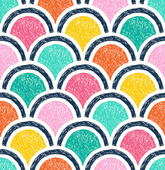 Seamless cute overlapping circle doodle fun kids graphic pattern - 495073031
