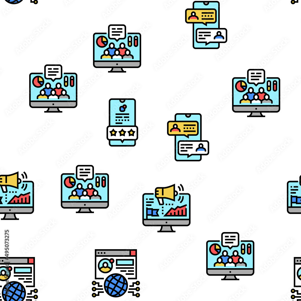 Poster social networking online app vector seamless pattern thin line illustration