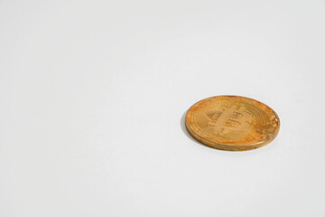 Close up old golden crypto currency business. bitcoin coin finance concept.