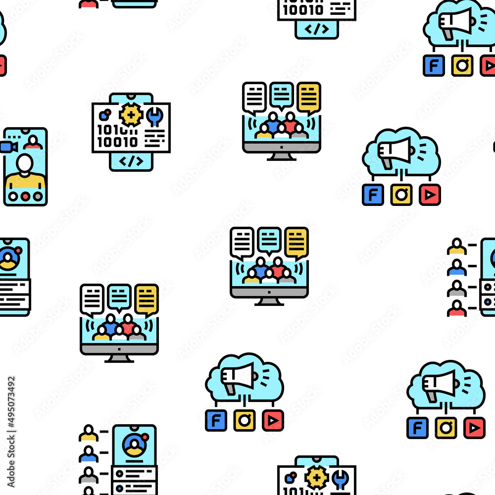 Poster social networking online app vector seamless pattern thin line illustration