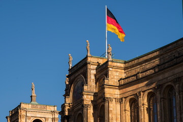 Munich, Germany - December 20 2021: The Maximilianeum, a palatial building in Munich, was built as the home of a gifted students' foundation but since 1949 has housed the Bavarian State Parliament.