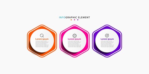 Modern 3 steps, option or levels line infographic with label. Timeline info graphic. Business presentation, information brochure, banner, workflow layout template. Eps10 Vector illustration