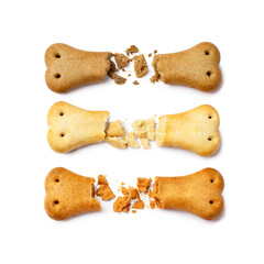 A set of broken snacks for dogs. Bone biscuits for dogs