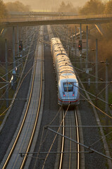 electric highspeed train passing the rapid railway transit route between Stuttgart and Mannheim, Baden-Wuerttemberg, Germany