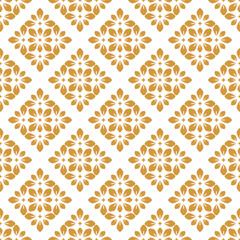 Flower geometric pattern. Seamless vector background. White and gold ornament