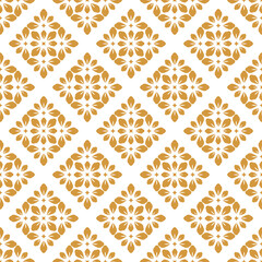 Flower geometric pattern. Seamless vector background. White and gold ornament