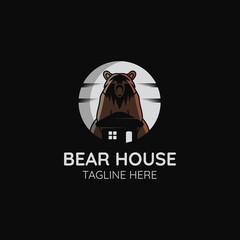 Bear logo vector template combined with house and moon, Perfect to use for pets, construction, real estate or anything related to bear animals and buildings.