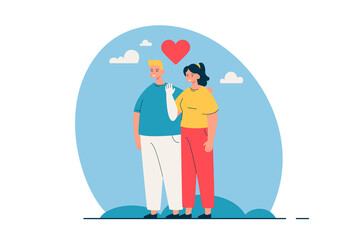 Happy couple in love. Woman with prosthesis. People with disabilities in a relationships. Support, inclusion and diversity concept. Modern flat vector illustration