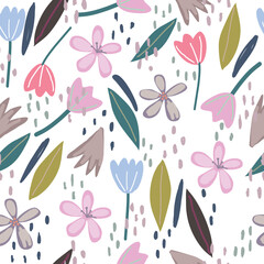 Seamless floral pattern for textile printing. Fashion pattern. Fabric print. Tulips and daisys vector.