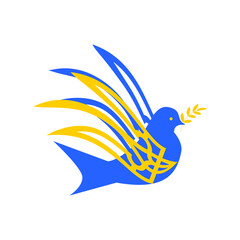 Dove of peace in the national colors of the flag of Ukraine. The bird is isolated on a white background. Vector.