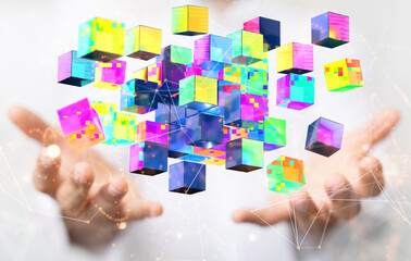 Neural network 3D illustration. Big data and cybersecurity