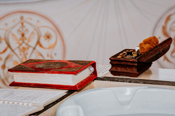 still life with book in the church 