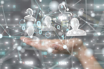 holding 3D rendering group of blue people