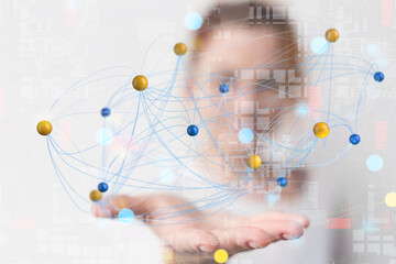 Global network. Blockchain. 3D illustration. Neural networks and artificial intelligence. Abstract